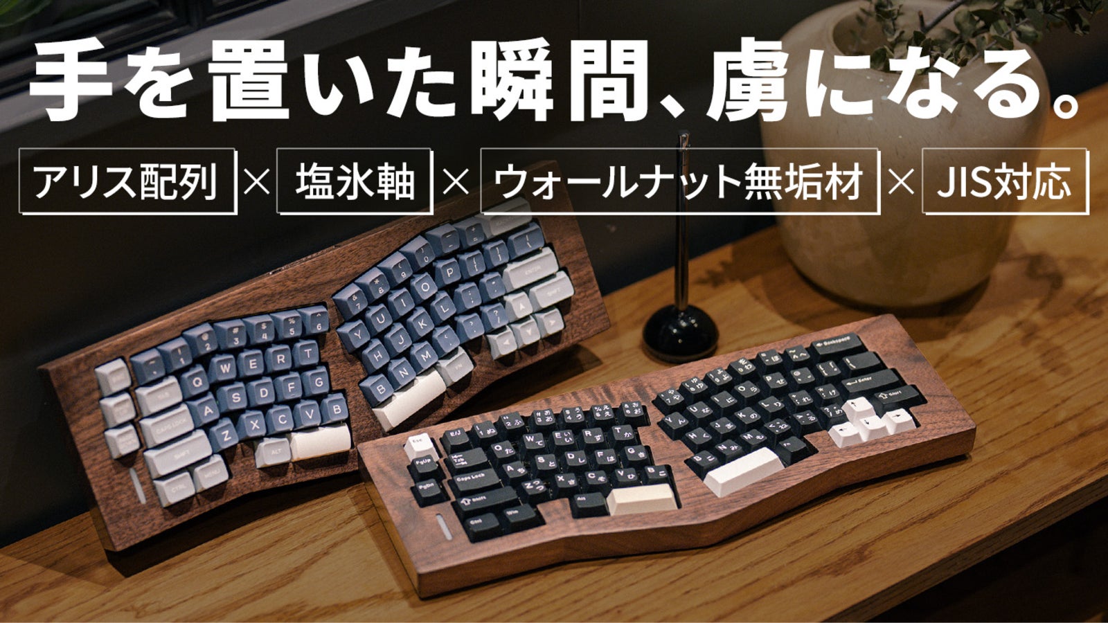 滑らかで癖になる。北米産ウォールナット無垢材×JIS対応のアリス配列キーボード