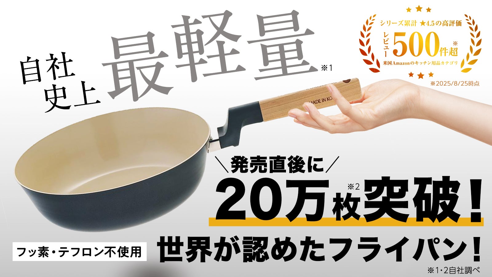 自社史上最軽量級なのにフッ素不使用!驚くほど焦げつきにくいフライパン
